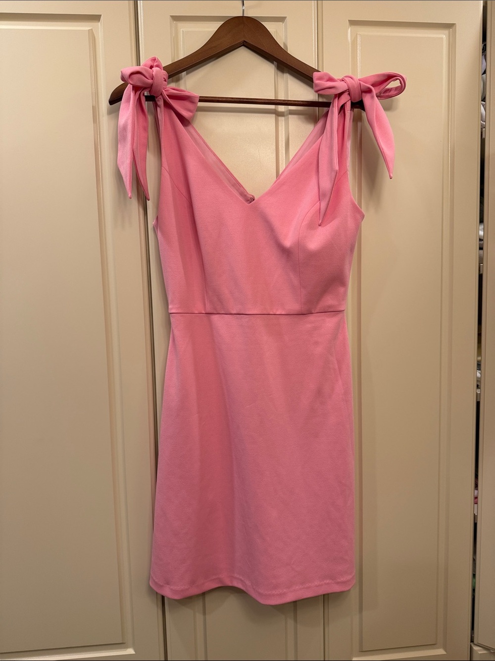 BCBG Pink Tie-Shoulder V-Neck Mini Dress